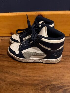 Puma Kids Navy, White and Gray High-Top Sneakers